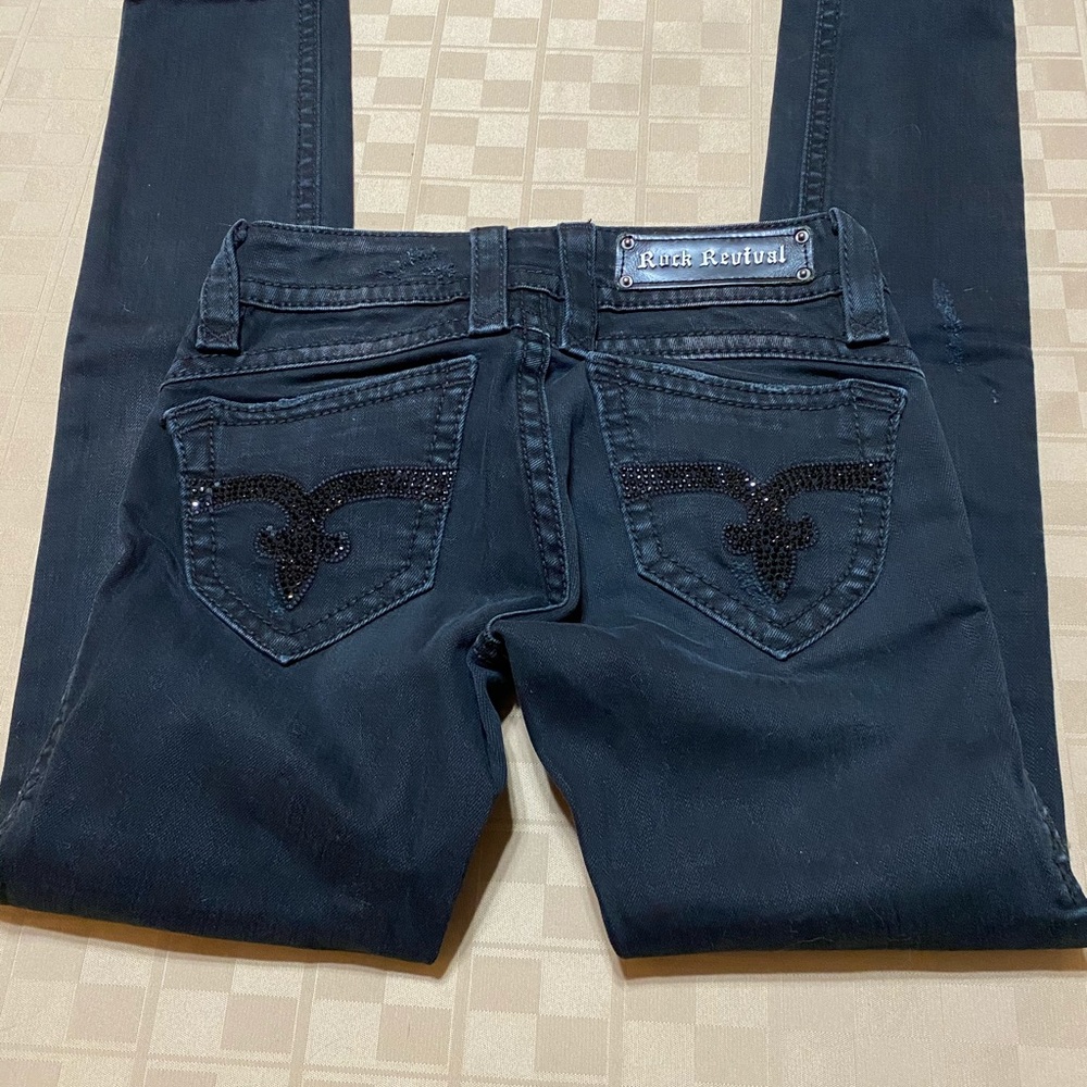 Women's Rock Revival Amy Skinny Jean Size 25 (0/1) X 29 Black EUC Low rise